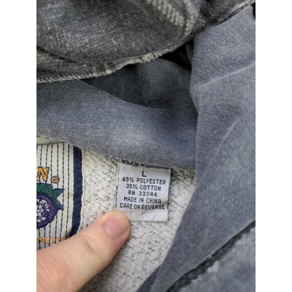 Mens Sedan Clothing Hoodie Sweatshirt Size L Pullover Black Grid Pattern - Picture 10 of 10